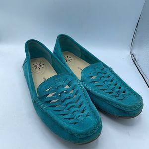 Isaac Mizrahi live ladies teal suede driving loafers 8
